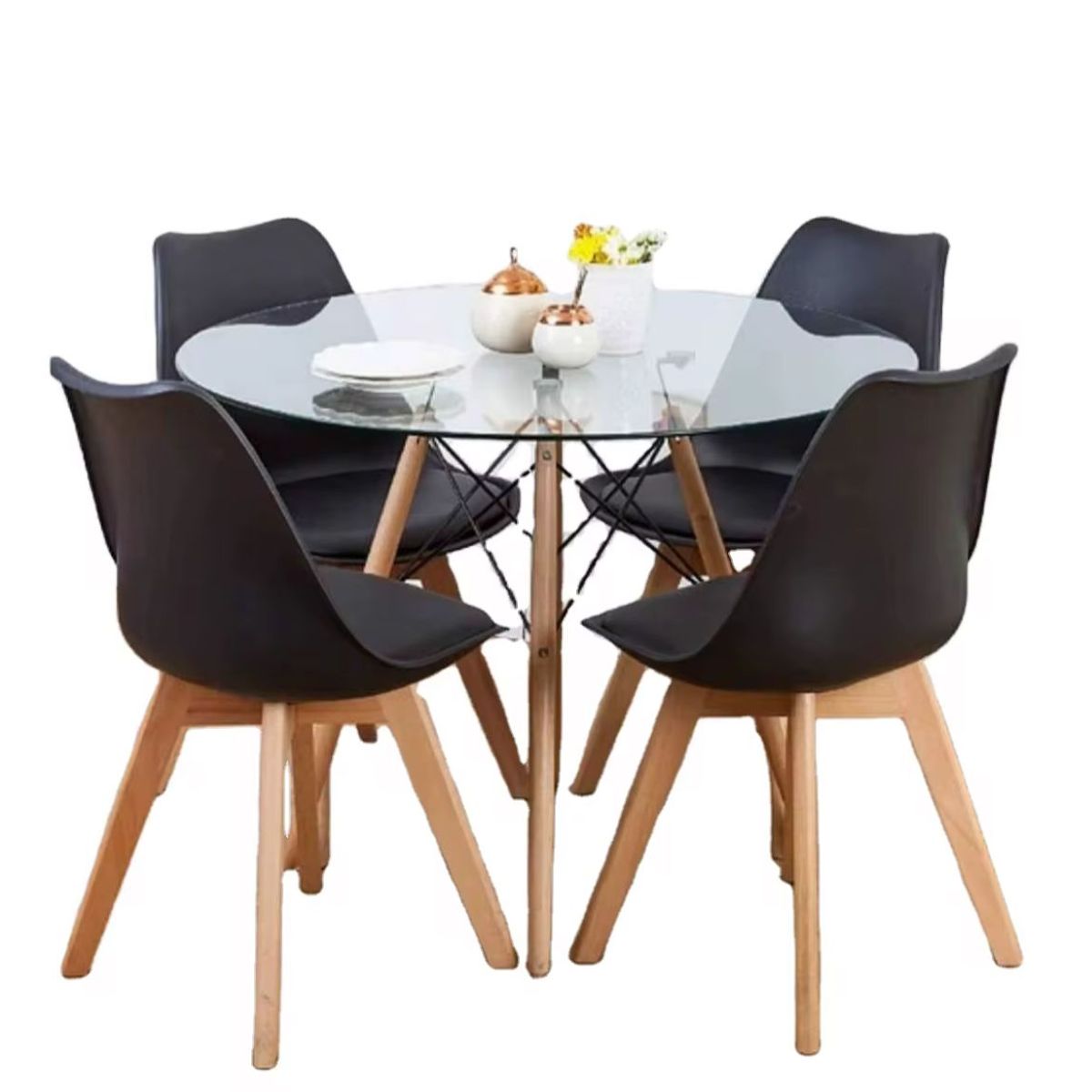 GENERICO - COMEDOR TULIP GLASS 100 CM -4 PUESTO NEGRO…