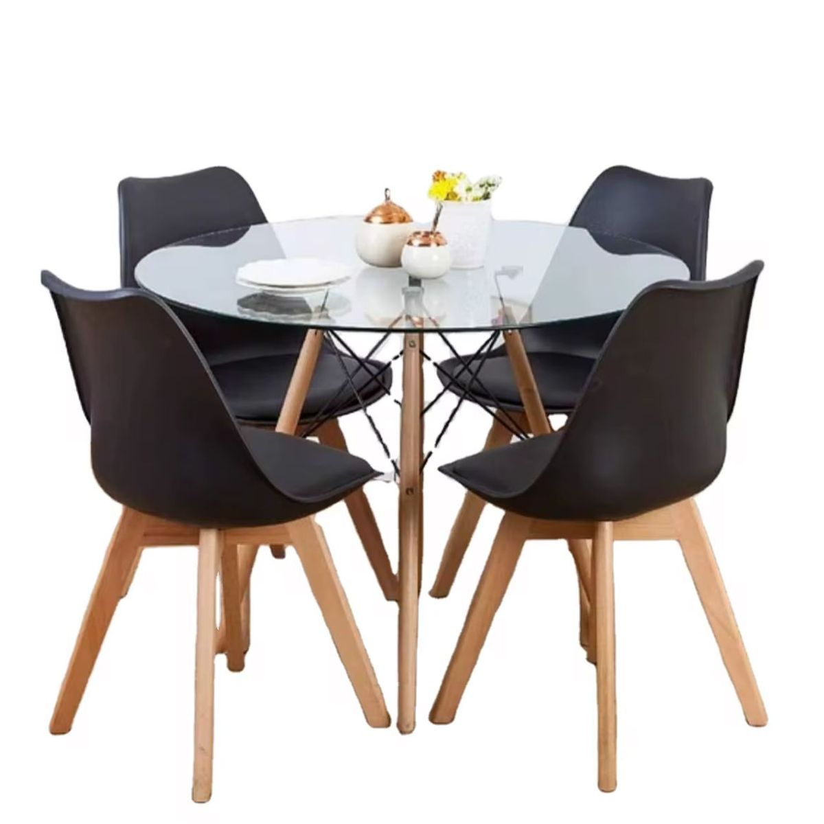 GENERICO - COMEDOR TULIP GLASS 100 CM -4 PUESTO NEGRO…