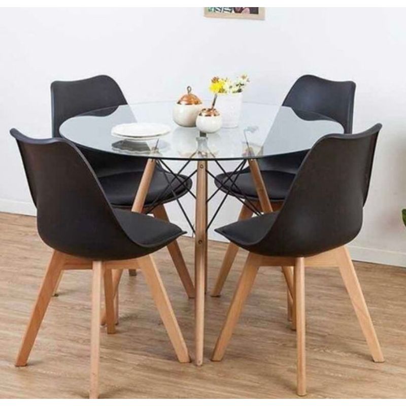GENERICO - COMEDOR TULIP GLASS 100 CM -4 PUESTO NEGRO