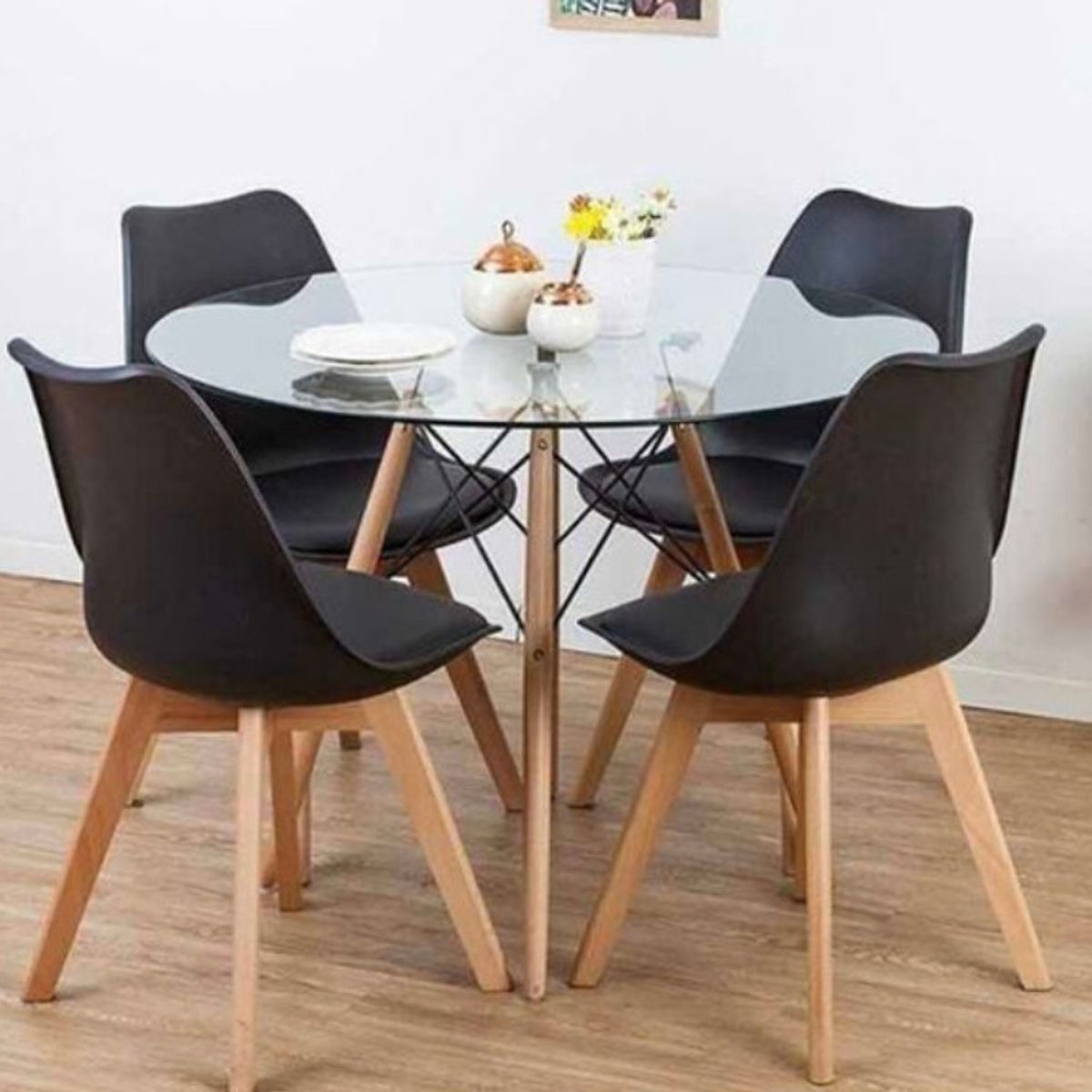 GENERICO - COMEDOR TULIP GLASS 100 CM -4 PUESTO NEGRO…