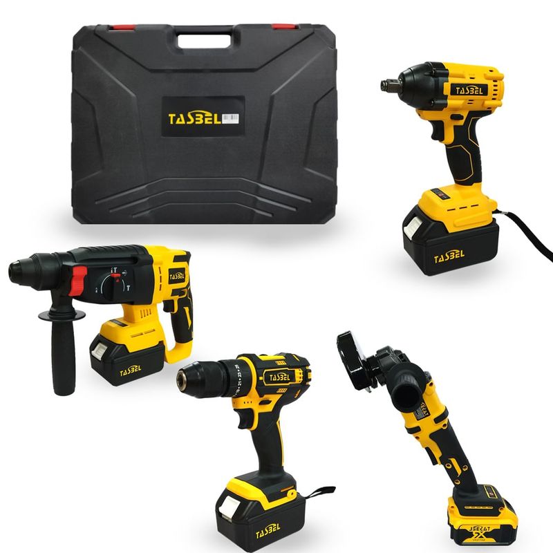 GENERICO - kit de 4 herramientas LLave de impacto Esmeril taladro y percutor Inalambrico Amarillo