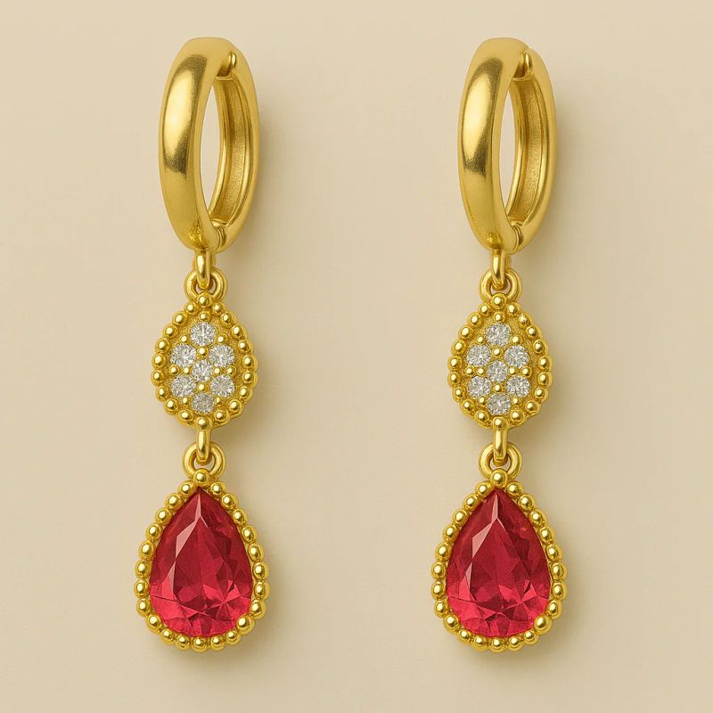 GENERICO - AMBAR JOYAS - Argollas Huggies con Gota Roja
