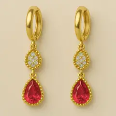 GENERICO - AMBAR JOYAS - Argollas Huggies con Gota Roja