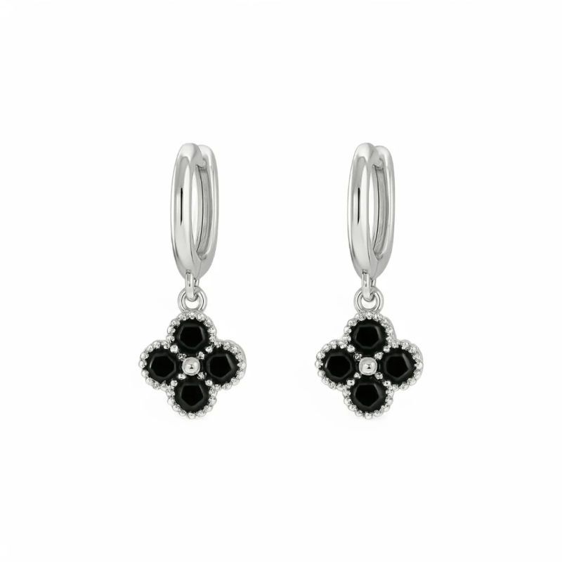 GENERICO - Aros Trébol Mini Clovers Negro Plateado Default Title