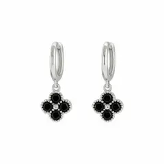 GENERICO - AMBAR JOYAS - Aros Trébol Mini Clovers Negro Plateado