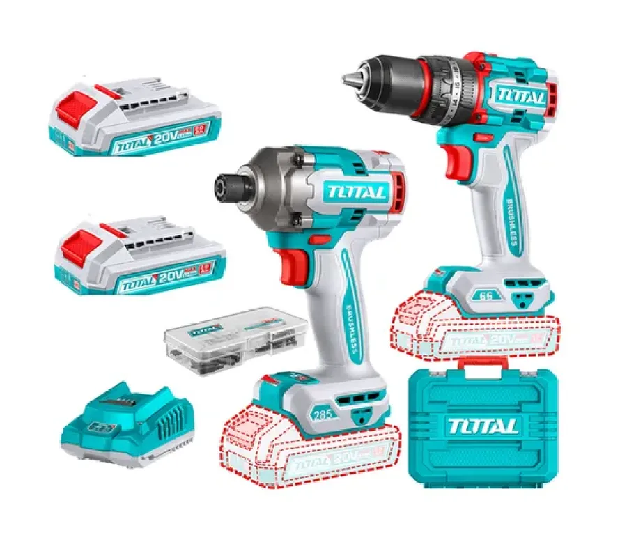 Kit Atornillador De Impacto+ Taladro 20v 2bat+ Carg Total