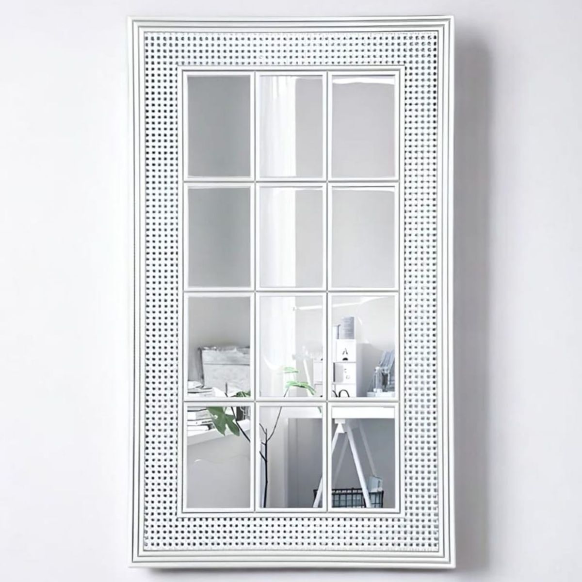 GENERICO - Espejo Decorativo Diseño Ventanal Con Marco Blanco 73x43cm