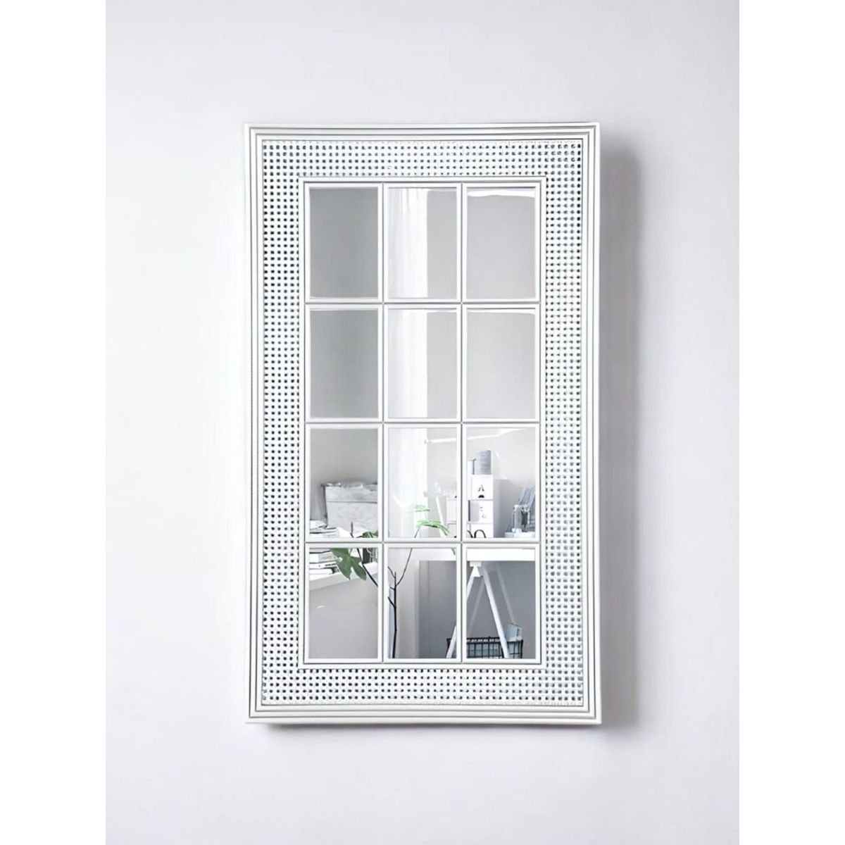 GENERICO - Espejo Decorativo Diseño Ventanal Con Marco Blanco 73x43cm