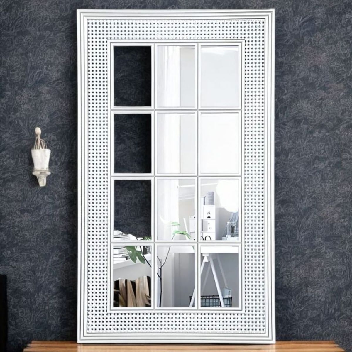 GENERICO - Espejo Decorativo Diseño Ventanal Con Marco Blanco 73x43cm