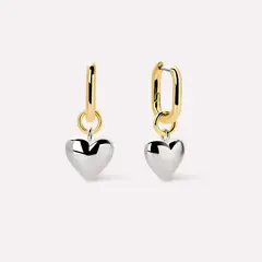 GENERICO - AMBAR JOYAS - Aros Bicolor Corazón Plata 925 Oro 18k