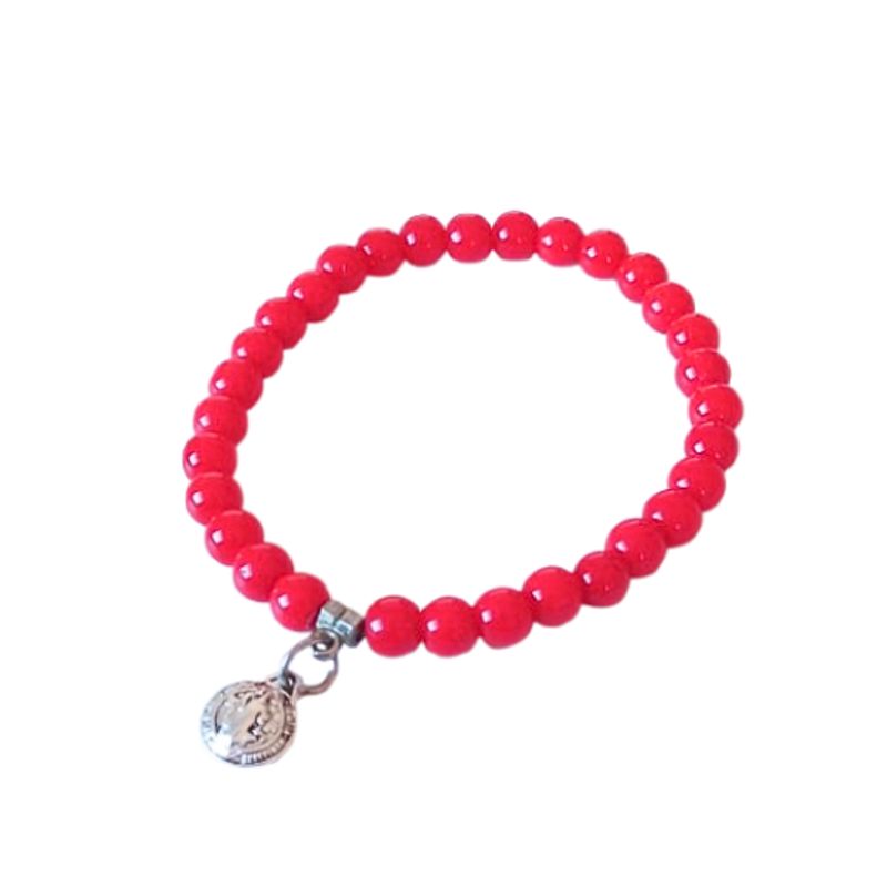 GENERICO - Pulsera de Coral Rojo con dije San Benito