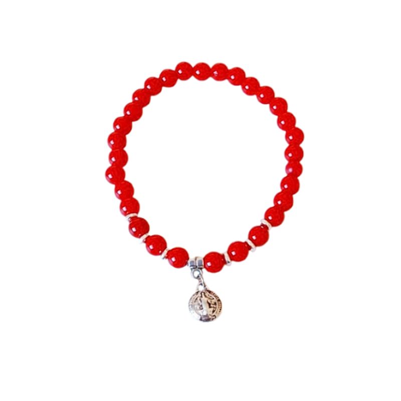 GENERICO - Pulsera de Coral Rojo con dije San Benito