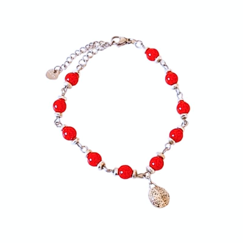 GENERICO - Pulsera de Coral Rojo con dije San Benito
