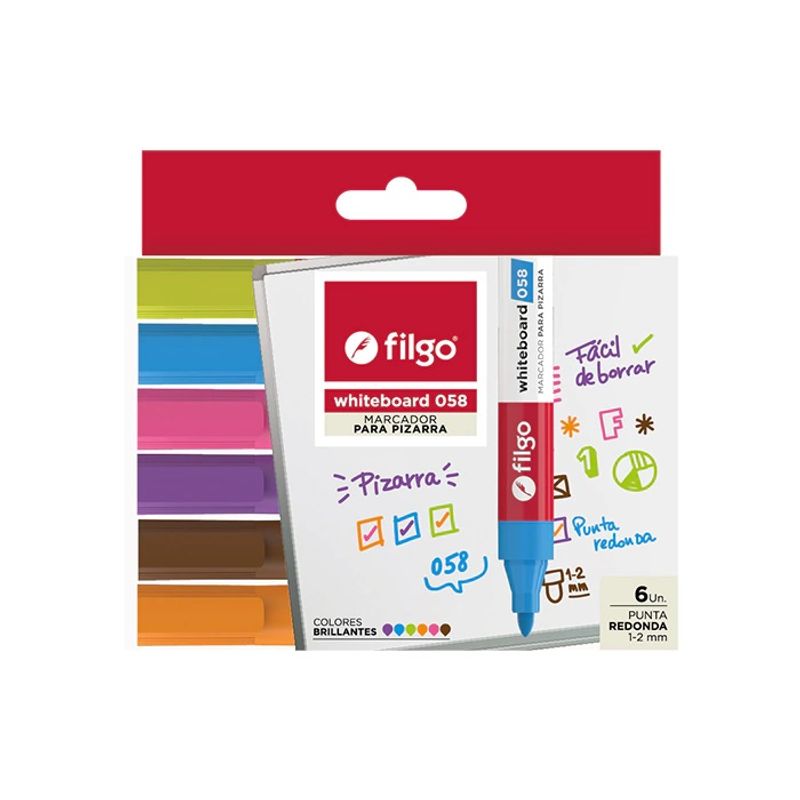 FILGO - Set 6 plumones de pizarra de colores brillantes