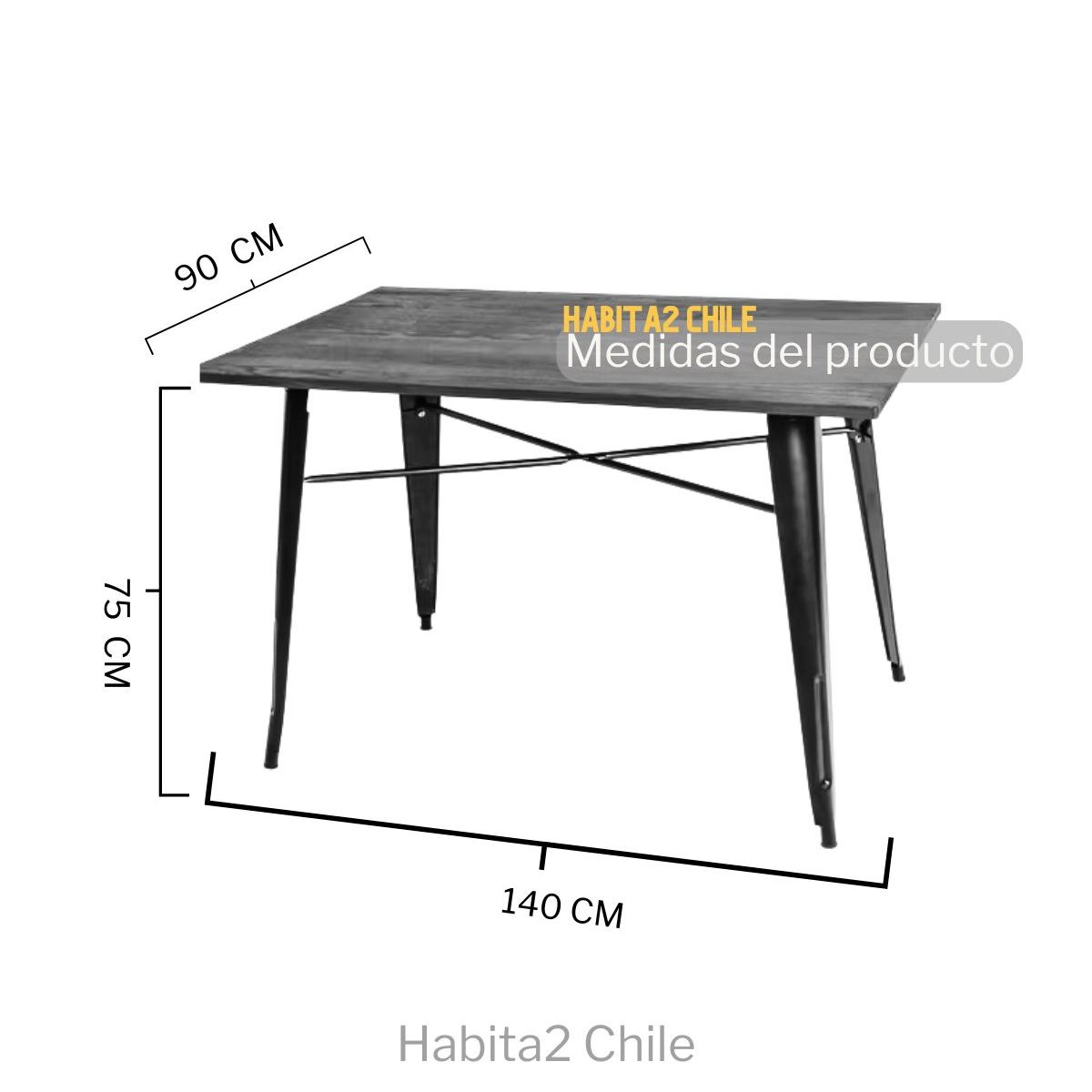 HABITA2 CHILE - Mesa Tolix Rectangular Negro Madera Oscura 140x90 cm