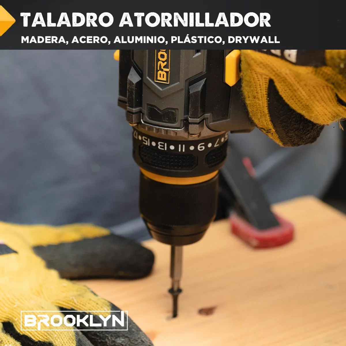 BROOKLYN - Taladro Atornillador Inalambrico Brooklyn 20v + 2 Baterías - Amarillo