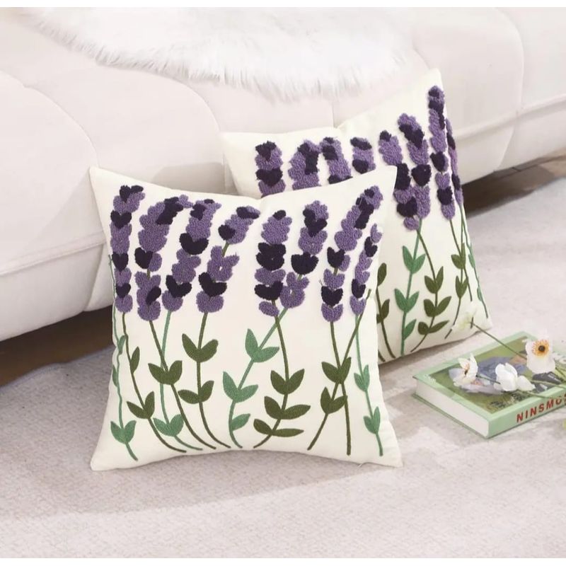 GENERICO - Pack 2 Fundas de Cojines Bordadas de Flores de 45x45