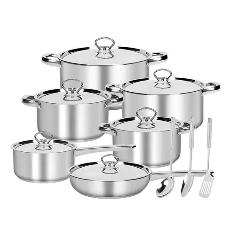 GENERICO - Batería de cocina de 15 piezas acero inoxidable color plateado