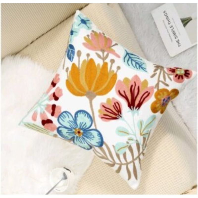 GENERICO - Pack 2 Fundas de Cojines Bordadas de Flores de 45x45