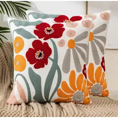 GENERICO - Pack 2 Fundas de Cojines Bordadas de Flores de 45x45