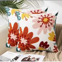 GENERICO - Pack 2 Fundas de Cojines Bordadas de Flores de 45x45