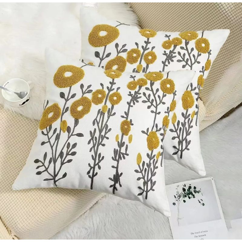 GENERICO - Pack 2 Fundas de Cojines Bordadas de Flores de 45x45
