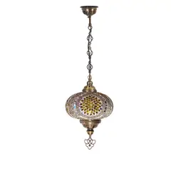 TURKUAZ - Lámpara turca colgante XL Medalla ámbar + ampolleta