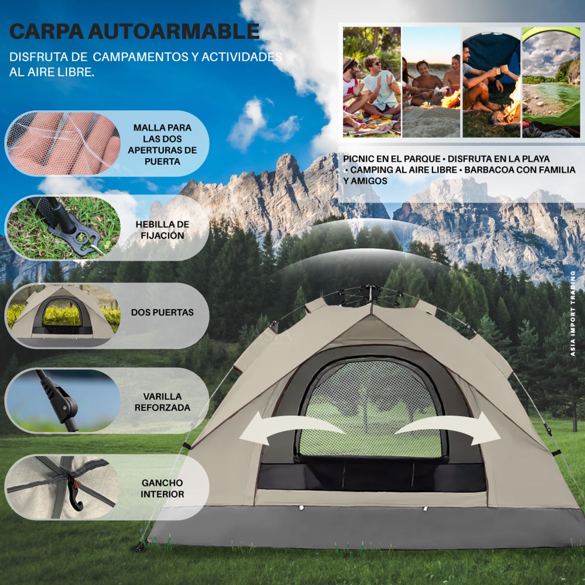 PWRFITNESS - Carpa Iglú Compacta para 2-3 Personas color beige