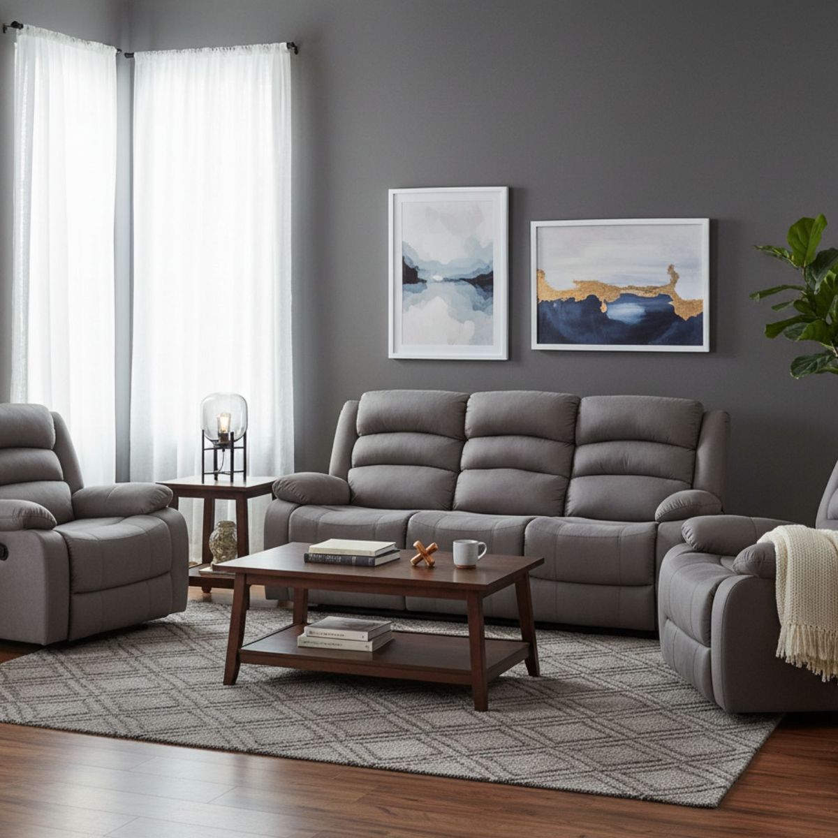 DANIELS - Living Reclinable 1 Sofá 3 Cuerpos + 2 Bergers Gris New Praga 8041FFGR