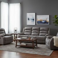 Living Reclinable 1 Sofá 3 Cuerpos + 2 Bergers Gris New Praga 8041FFGR