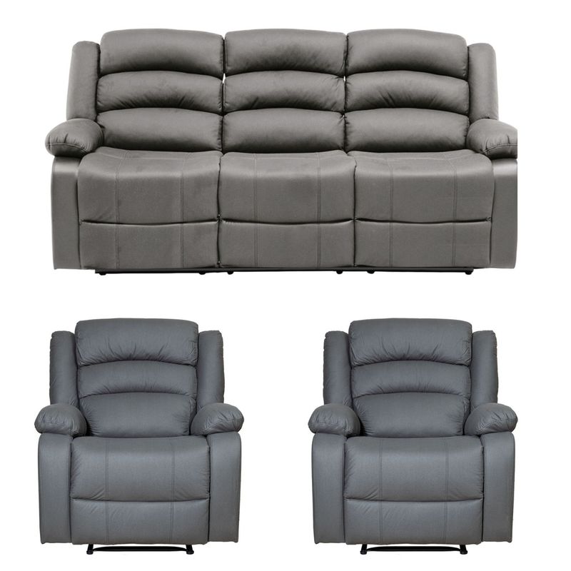 DANIELS - Living Reclinable 1 Sofá 3 Cuerpos + 2 Bergers Gris New Praga 8041FFGR
