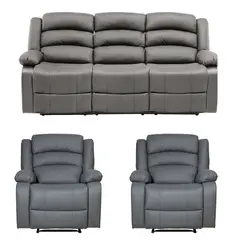 DANIELS - Living Reclinable 1 Sofá 3 Cuerpos + 2 Bergers Gris New Praga 8041FFGR