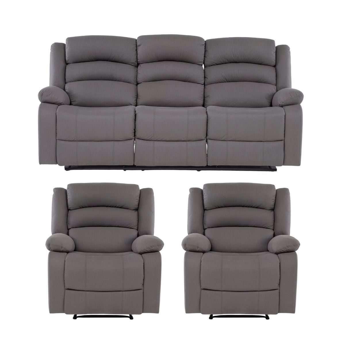 DANIELS - Living Reclinable 1 Sofá 3 Cuerpos + 2 Bergers Gris New Praga 8041FFGR