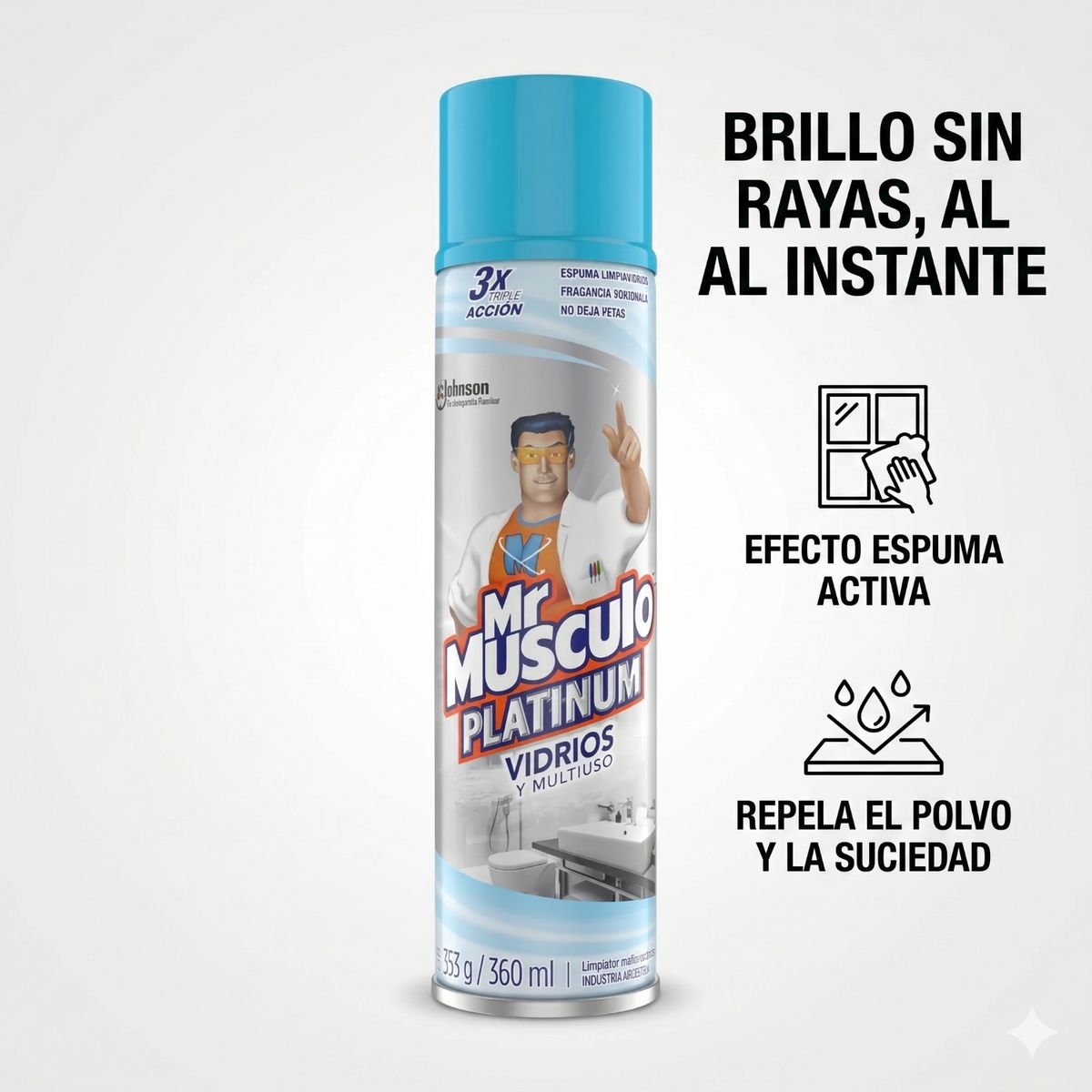 MR MUSCULO - Mr Músculo Limpiavidrios Espuma 360ml Triple Acción