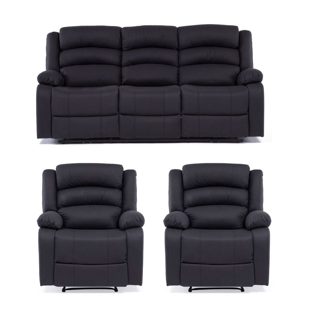 DANIELS - Living Reclinable 1 Sofá 3 Cuerpos + 2 Bergers Negro New Praga 8041FBK
