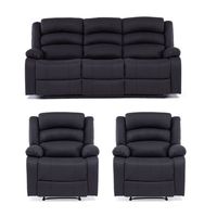 Living Reclinable 1 Sofá 3 Cuerpos + 2 Bergers Negro New Praga 8041FBK