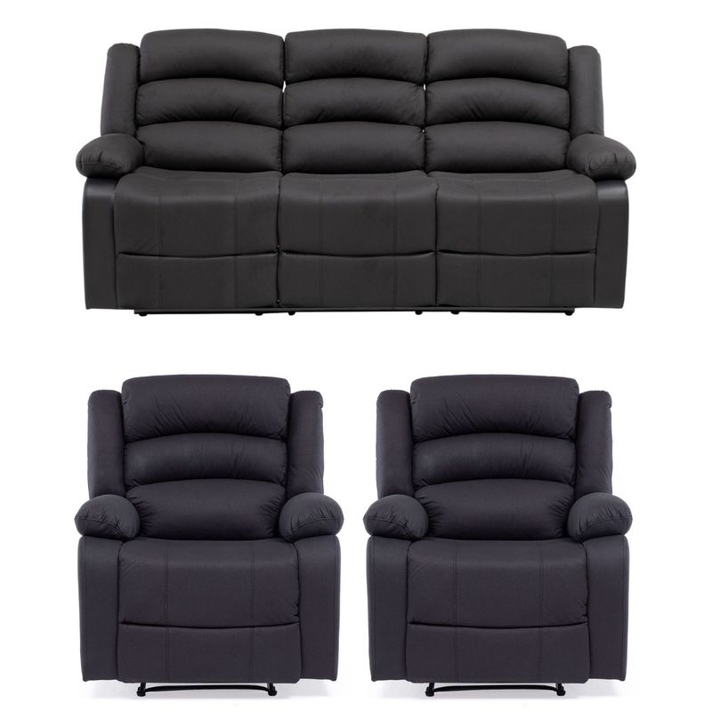 DANIELS - Living Reclinable 1 Sofá 3 Cuerpos + 2 Bergers Negro New Praga 8040FFBK