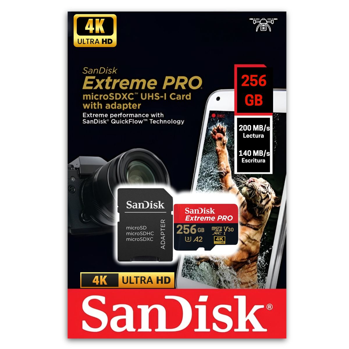 SANDISK - Memoria Micro SD SanDisk 256 GB Extreme PRO Black 200 MBs