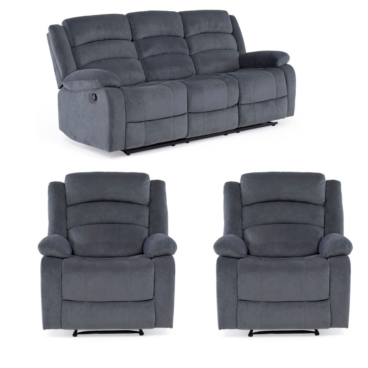 DANIELS - Living Reclinable Sofá 3 Cuerpos + 2 Bergers Gris New Martell 8040FFGR