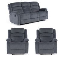 Living Reclinable Sofá 3 Cuerpos + 2 Bergers Gris New Martell 8040FFGR