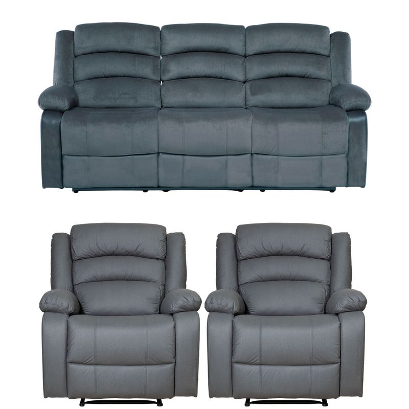DANIELS - Living Reclinable 1 Sofá 3 Cuerpos + 2 Bergers Gris New Martell 8040FFGR
