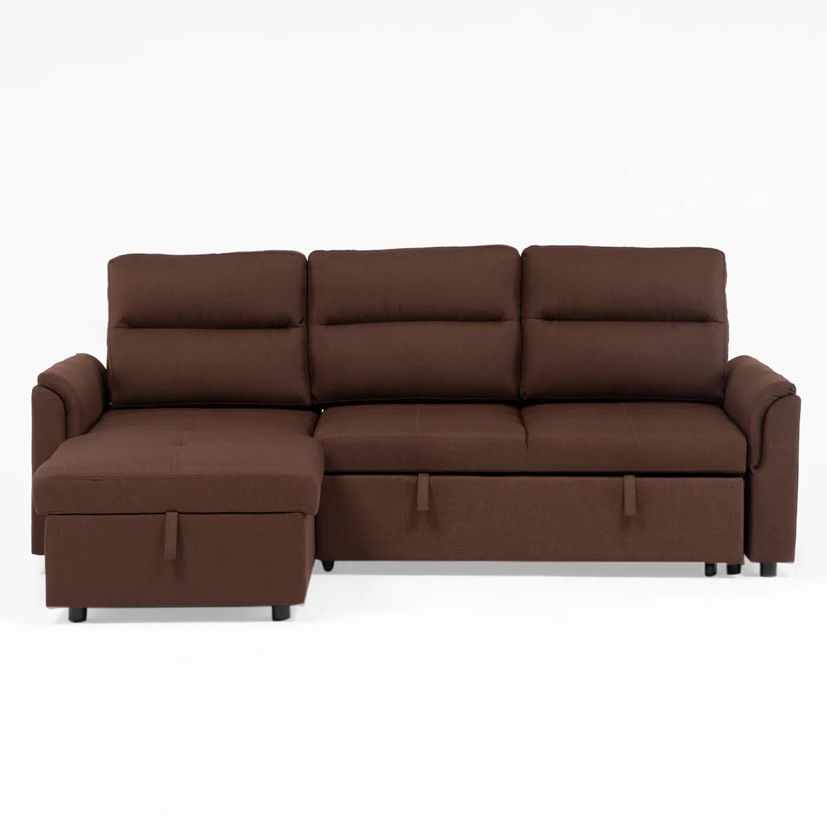 DANIELS - Sofá Seccional Cama 2 Plazas Tela Lino Café New Sidney