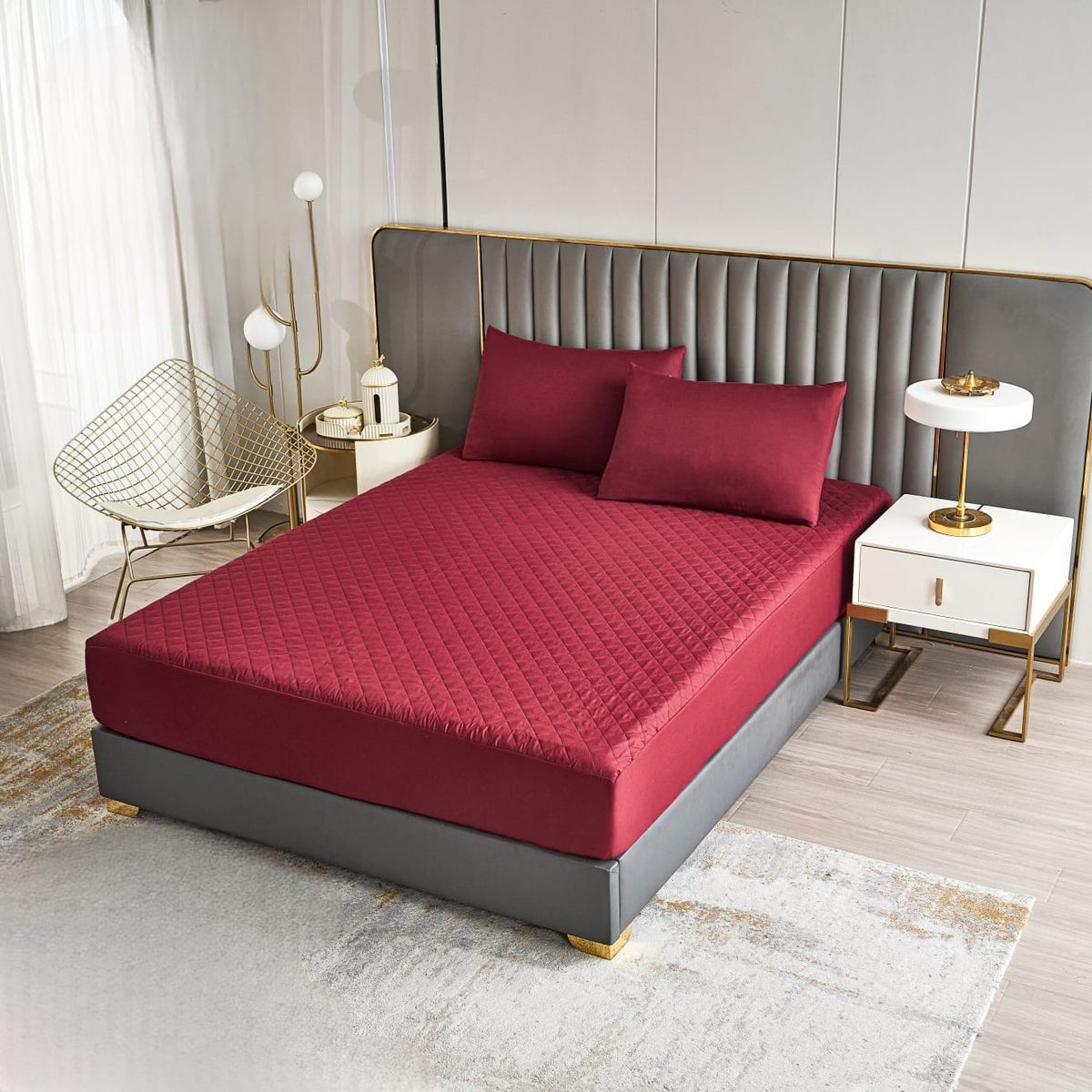 GENERICO - Cubre colchon 100% Impermeable King Burdeos