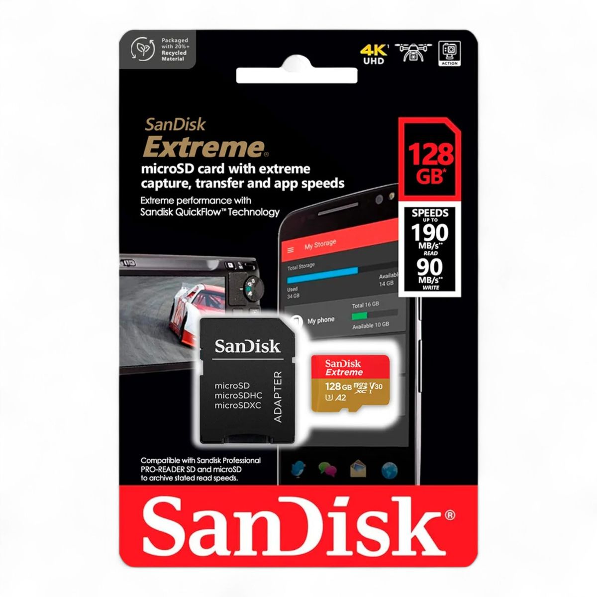 SANDISK - Memoria Micro SD SanDisk 128 GB Extreme 4K 190 MBs
