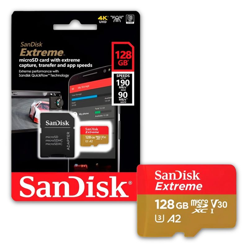SANDISK - Memoria Micro SD SanDisk 128 GB Extreme 4K 190 MBs