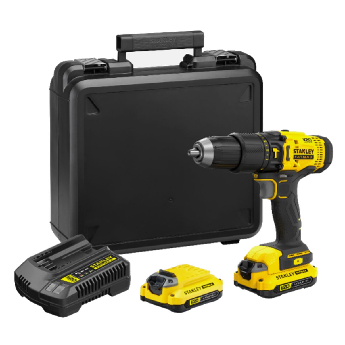 STANLEY - Kit Taladro Percutor 20V+2 Bats+Maleta STANLEY SCD711C2K-B2