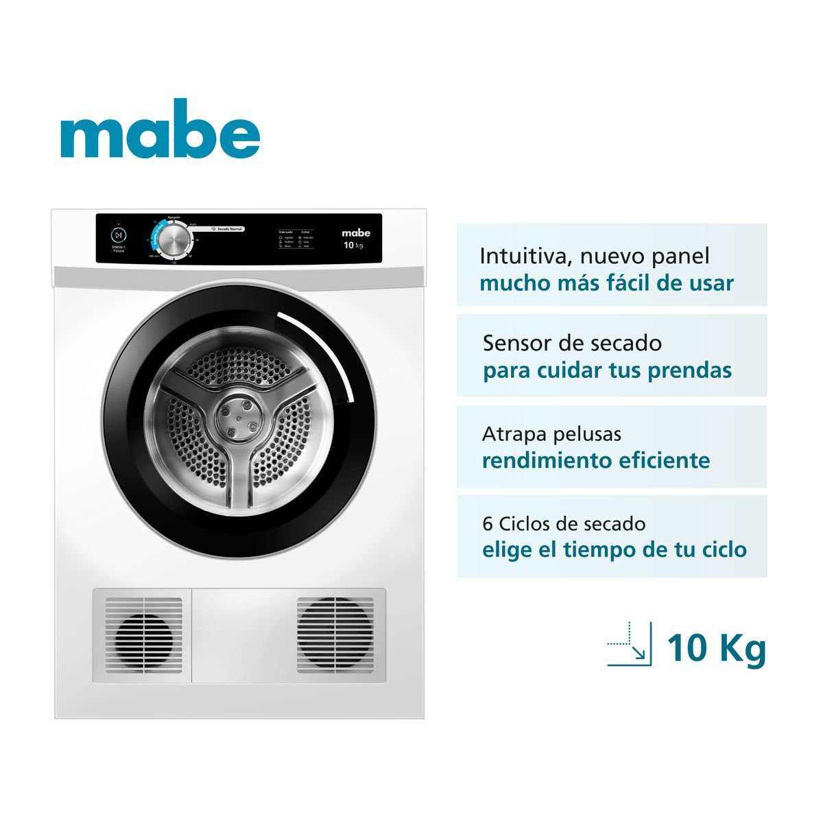 MABE - Secadora Eléctrica 10Kg Carga Frontal panel digital Mabe SEM010VBCL0