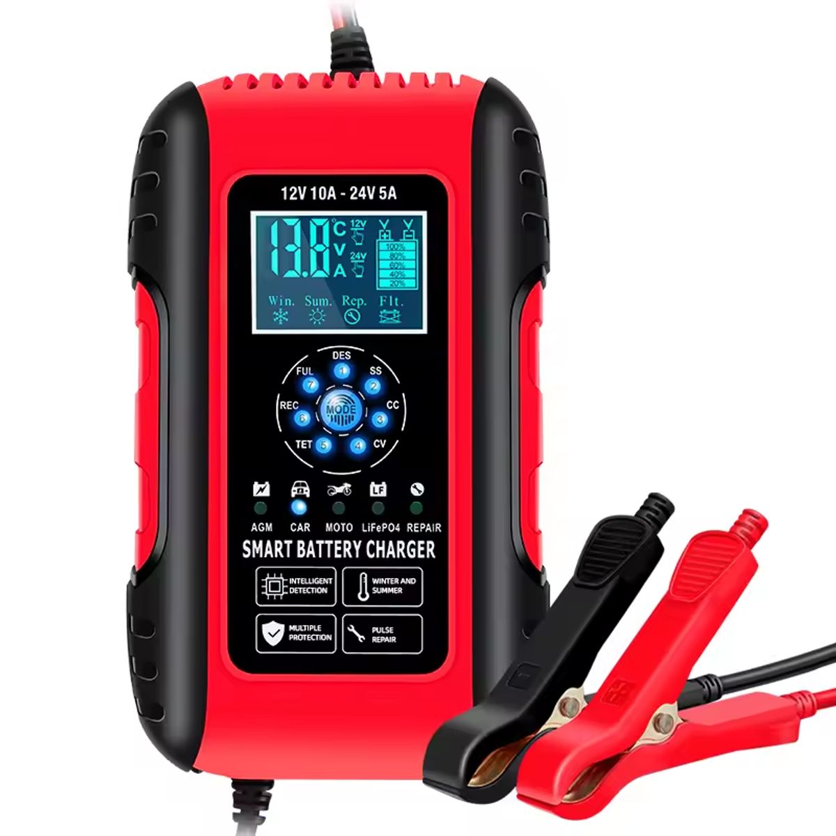 GENERICO - Cargador Batería Inteligente Anhtczyx De Auto Rápido 24v 12v Color Rojo