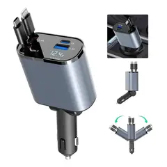KUANGYE - Cargador Retráctil Para Coche Usb C 4 En 1 De 60 W