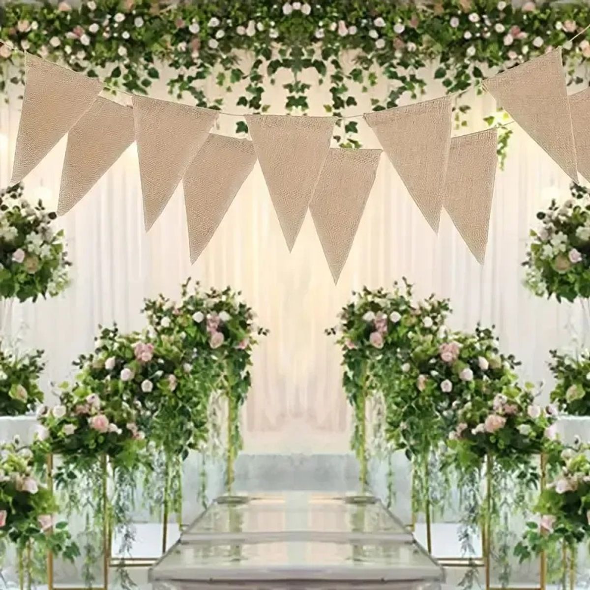 KUANGYE - Banderines Arpillera Yute Patio Boda Cumpleaños Decoración